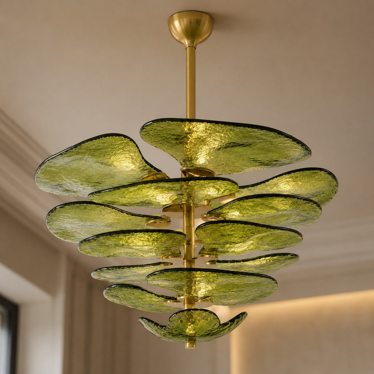 Modern Glass Chandelier with Lotus Leaf Design Ceiling Mounted Elegant Indoor Lighting