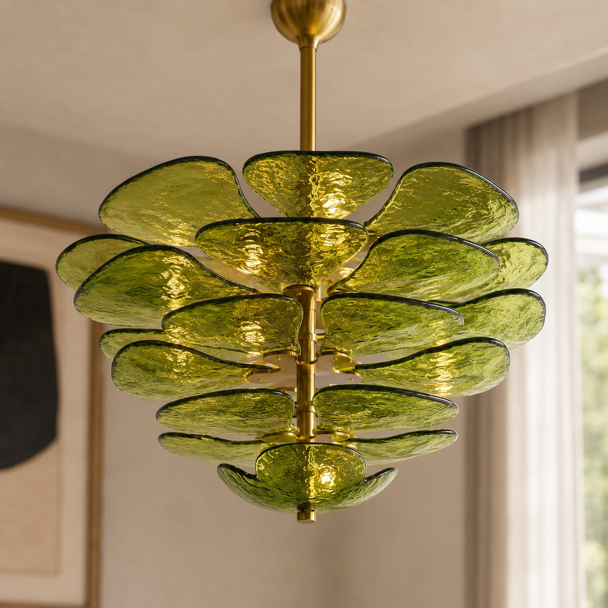Modern Glass Chandelier with Lotus Leaf Design Ceiling Mounted Elegant Indoor Lighting