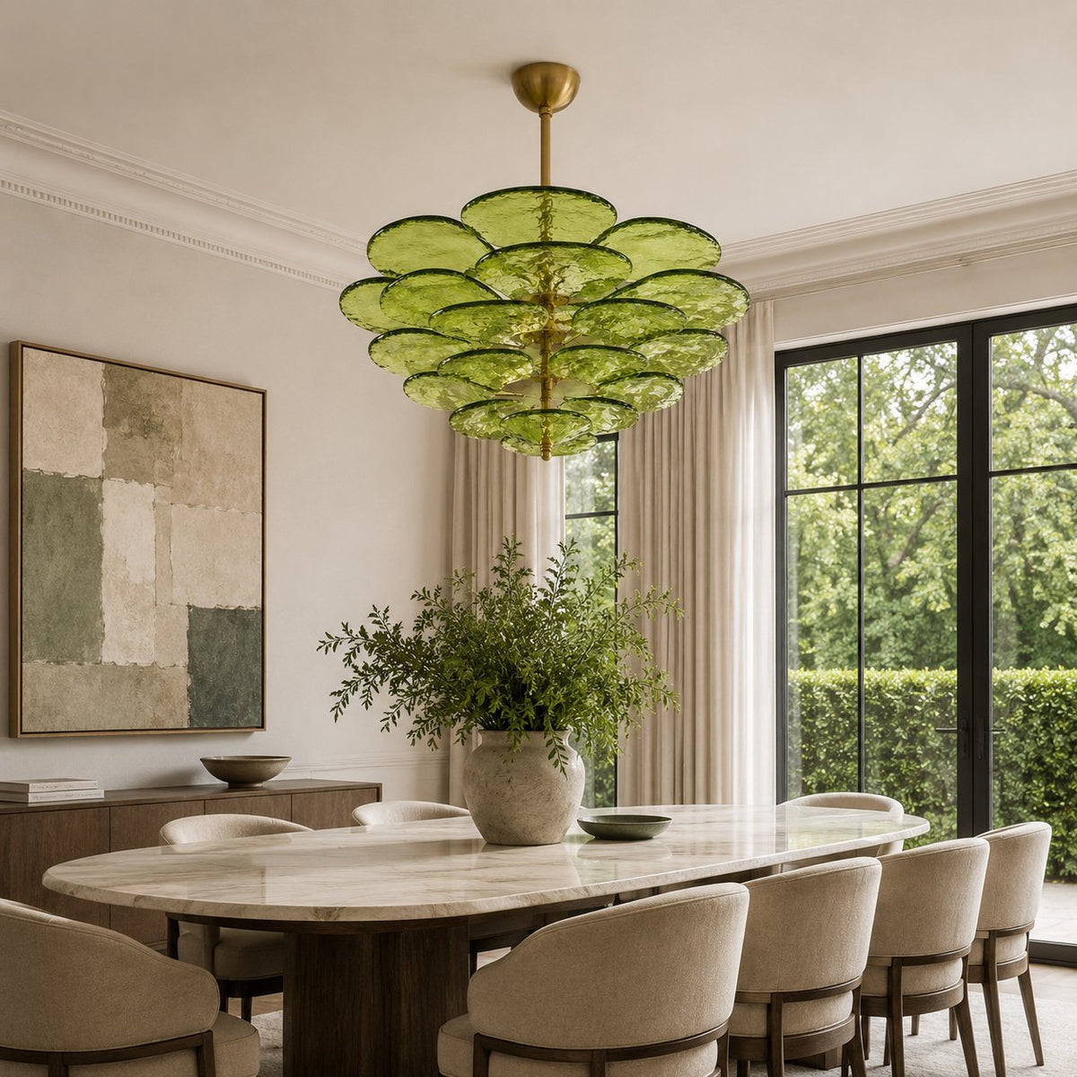Modern Glass Chandelier with Lotus Leaf Design Ceiling Mounted Elegant Indoor Lighting