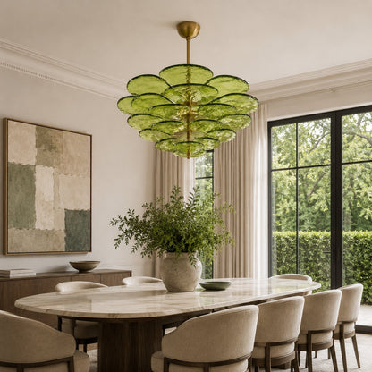 Modern Glass Chandelier with Lotus Leaf Design Ceiling Mounted Elegant Indoor Lighting