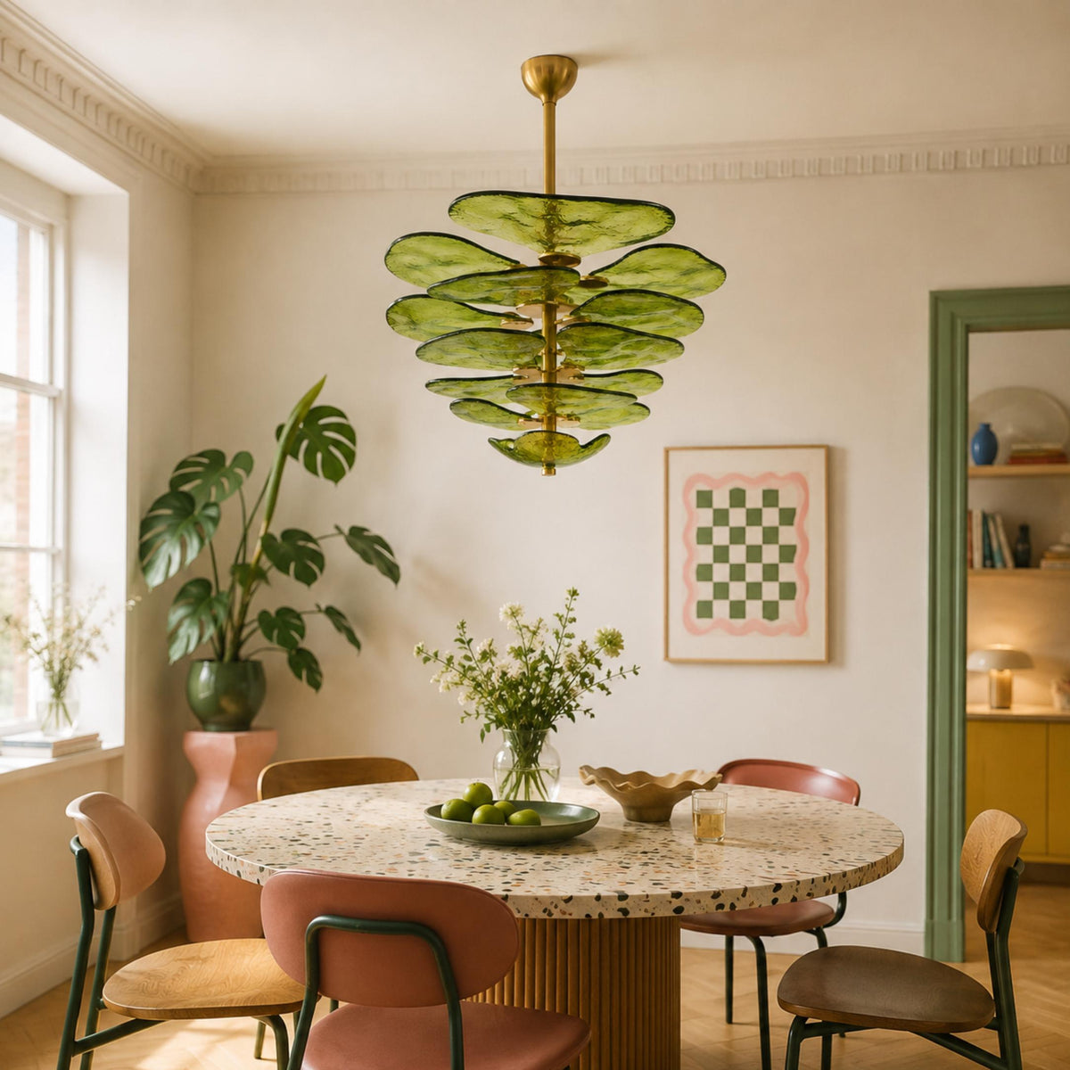 Modern Glass Chandelier with Lotus Leaf Design Ceiling Mounted Elegant Indoor Lighting