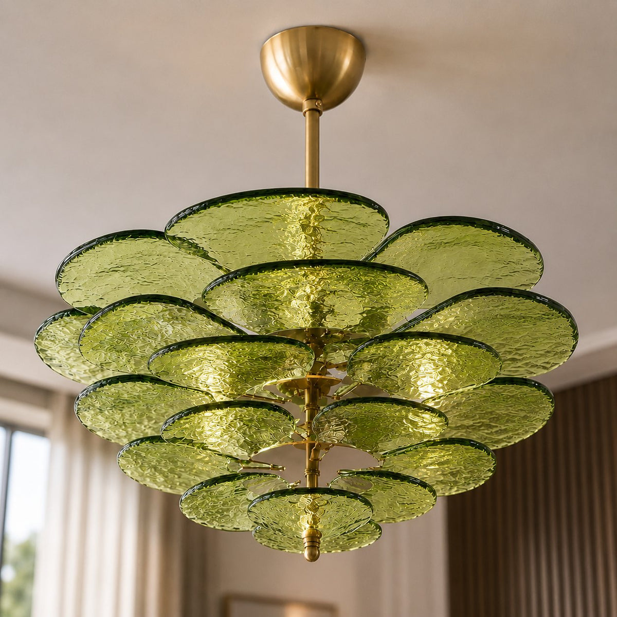 Modern Glass Chandelier with Lotus Leaf Design Ceiling Mounted Elegant Indoor Lighting