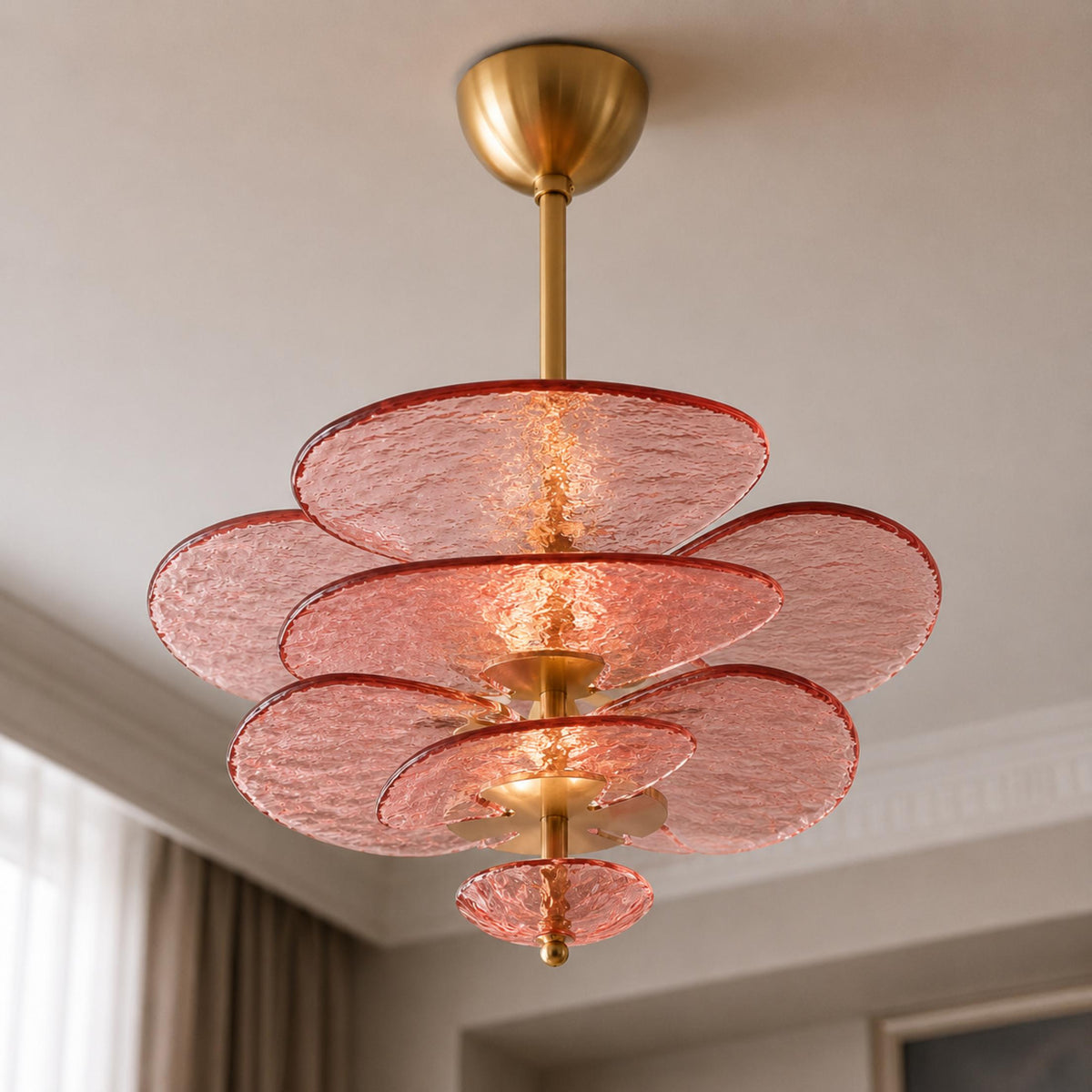 Modern Glass Chandelier with Lotus Leaf Design Ceiling Mounted Elegant Indoor Lighting