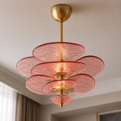 Modern Glass Chandelier with Lotus Leaf Design Ceiling Mounted Elegant Indoor Lighting