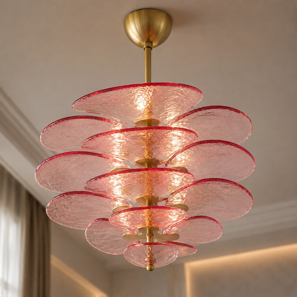 Modern Glass Chandelier with Lotus Leaf Design Ceiling Mounted Elegant Indoor Lighting