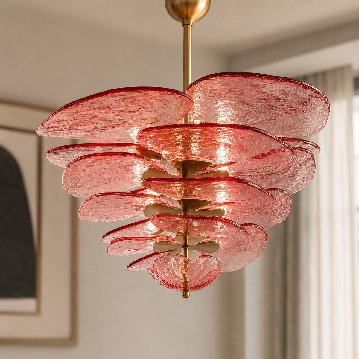 Modern Glass Chandelier with Lotus Leaf Design Ceiling Mounted Elegant Indoor Lighting