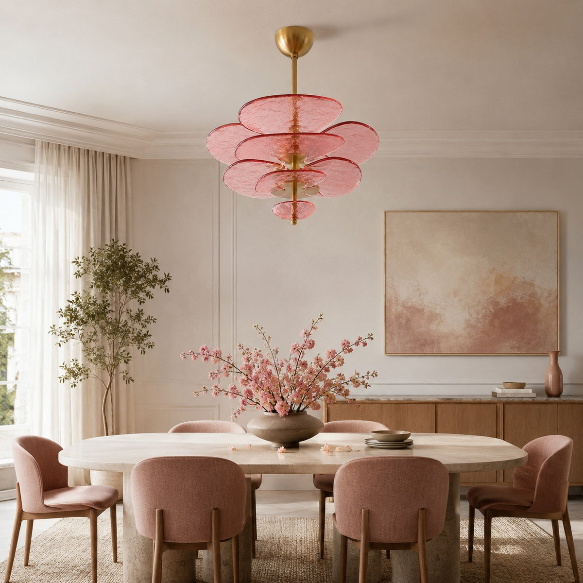 Modern Glass Chandelier with Lotus Leaf Design Ceiling Mounted Elegant Indoor Lighting