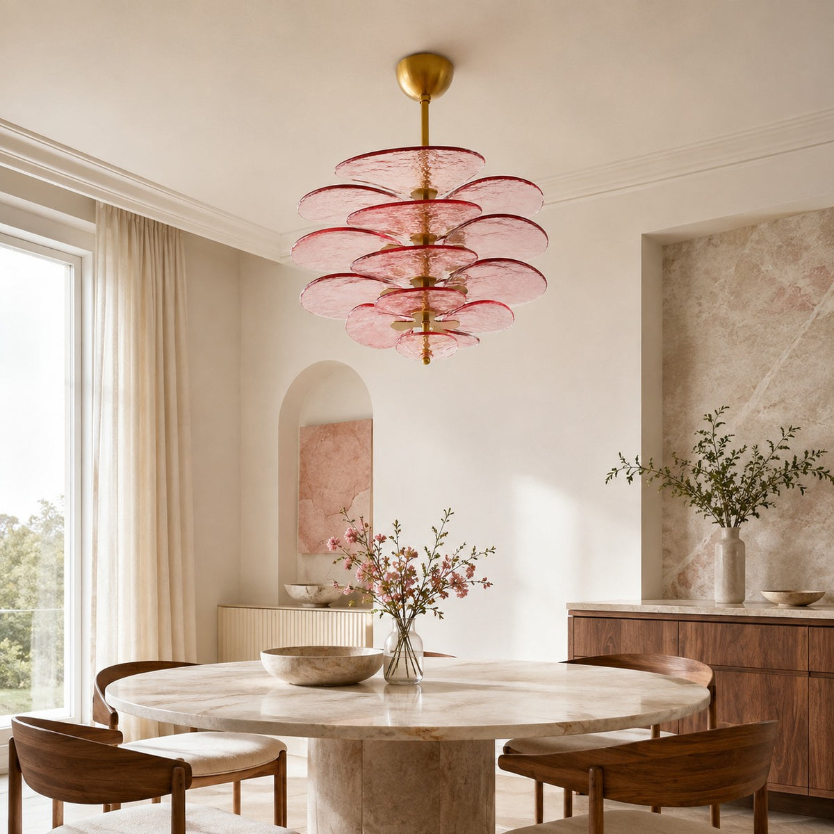 Modern Glass Chandelier with Lotus Leaf Design Ceiling Mounted Elegant Indoor Lighting