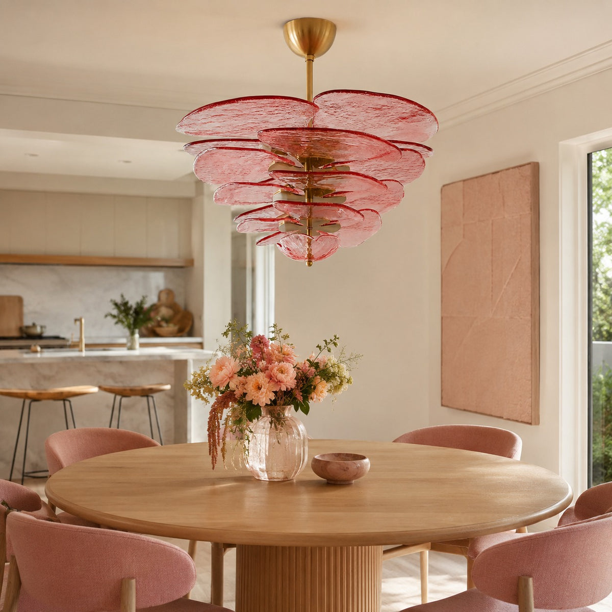 Modern Glass Chandelier with Lotus Leaf Design Ceiling Mounted Elegant Indoor Lighting