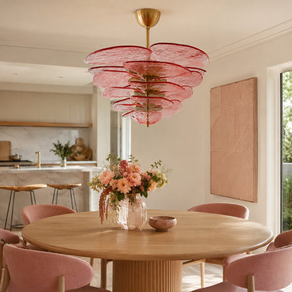 Modern Glass Chandelier with Lotus Leaf Design Ceiling Mounted Elegant Indoor Lighting