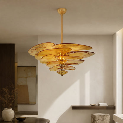 Modern Glass Chandelier with Lotus Leaf Design Ceiling Mounted Elegant Indoor Lighting