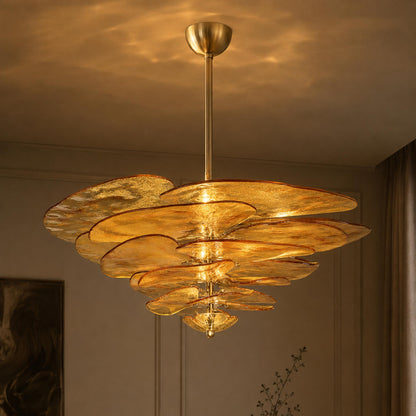 Modern Glass Chandelier with Lotus Leaf Design Ceiling Mounted Elegant Indoor Lighting
