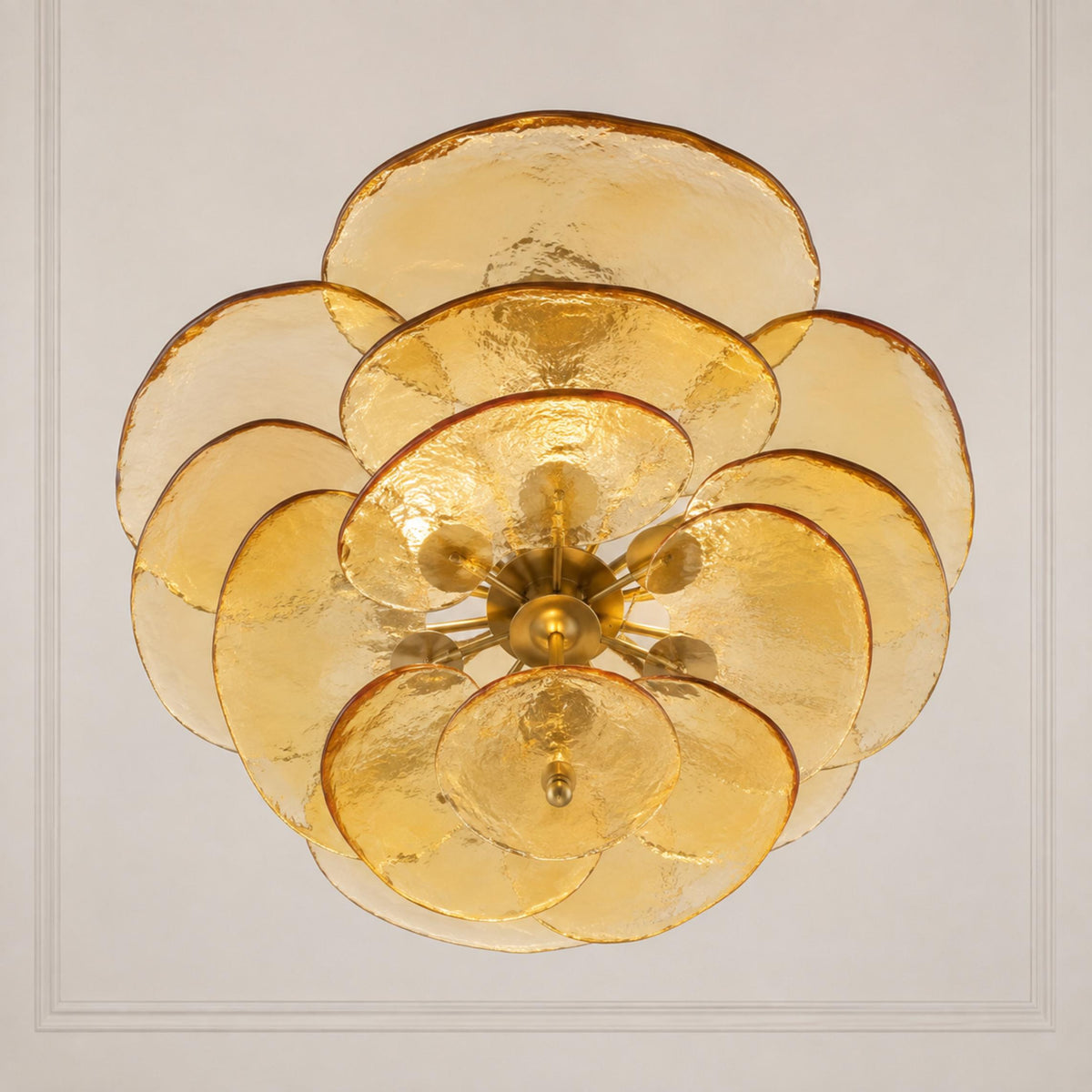 Modern Glass Chandelier with Lotus Leaf Design Ceiling Mounted Elegant Indoor Lighting