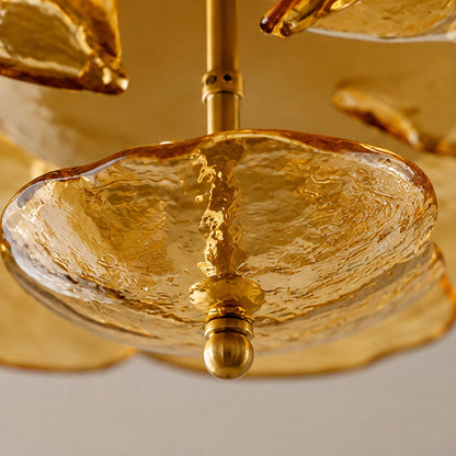 Modern Glass Chandelier with Lotus Leaf Design Ceiling Mounted Elegant Indoor Lighting