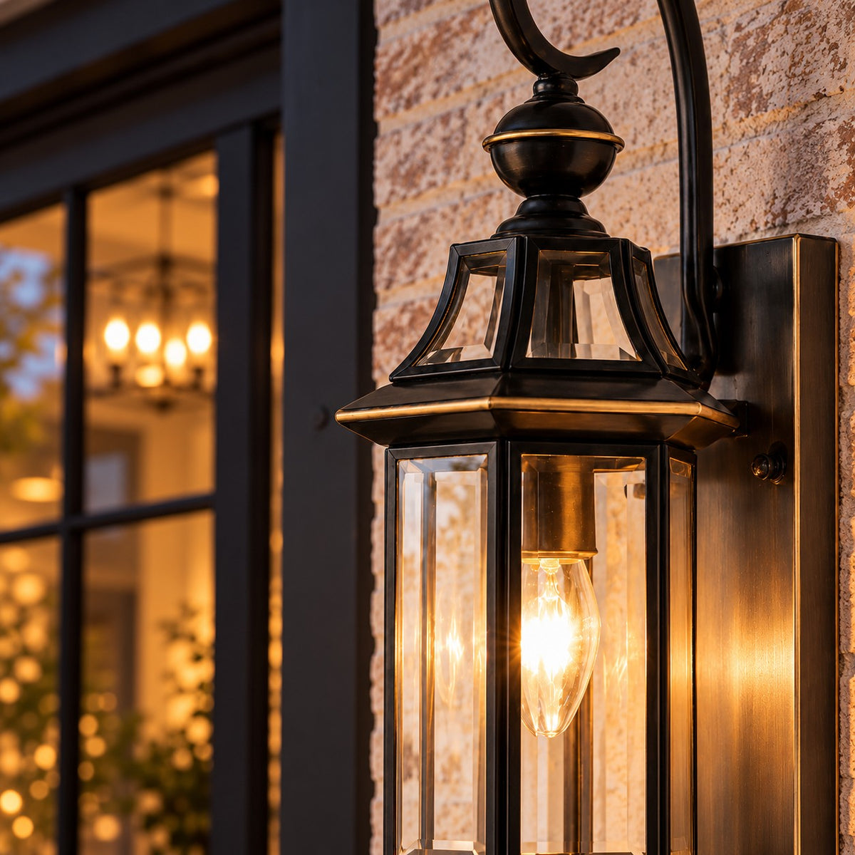 Modern Outdoor Wall Light Adjustable Wall Mounted Black Brass Fixture with Clear Glass Shade IP65 Waterproof