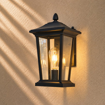 Industrial Outdoor Wall Light Black Aluminum Clear Glass LED Compatible IP65 Moisture Resistant