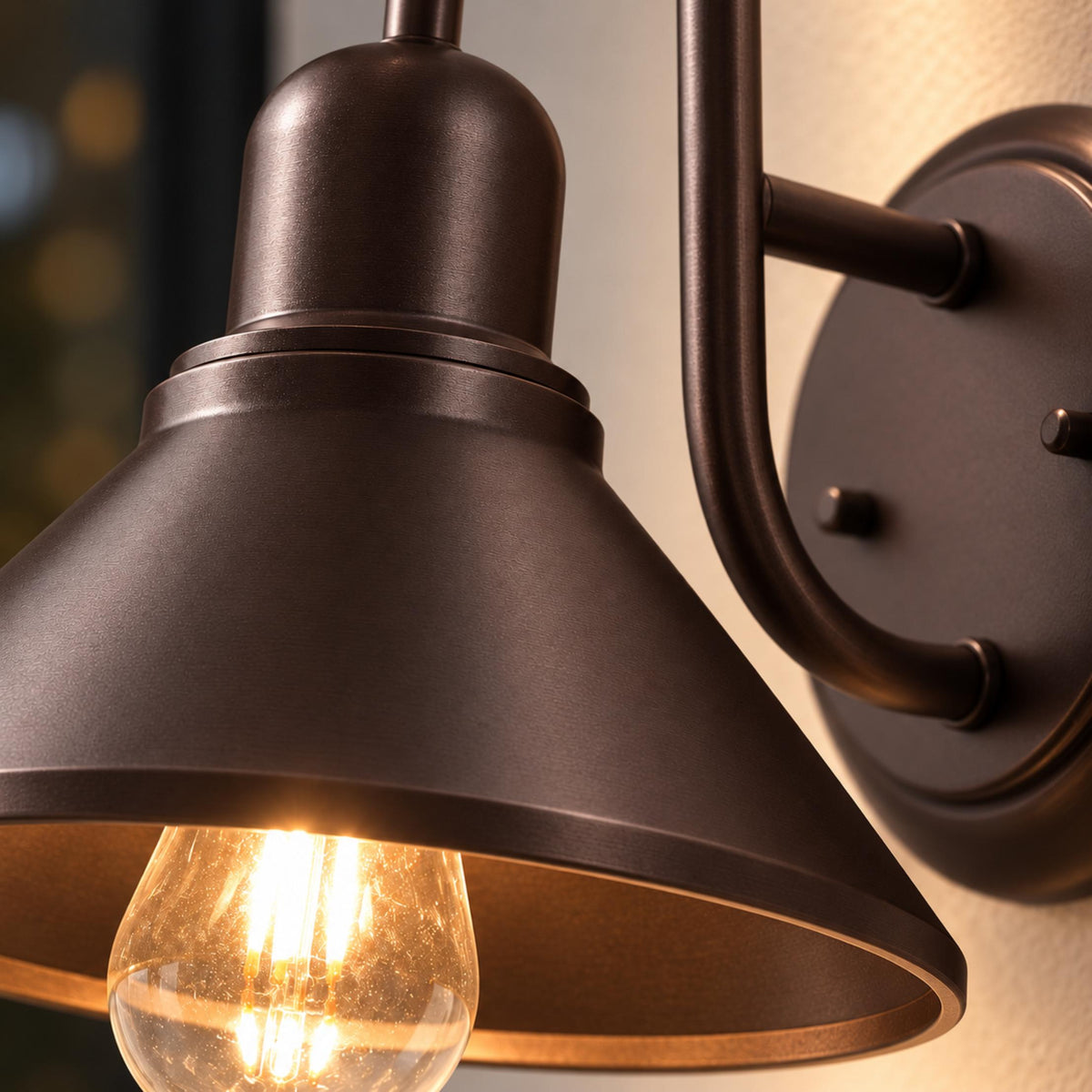 Black Outdoor Wall Light Sconce with Caged Metal Shade and LED Compatibility for Exterior Use