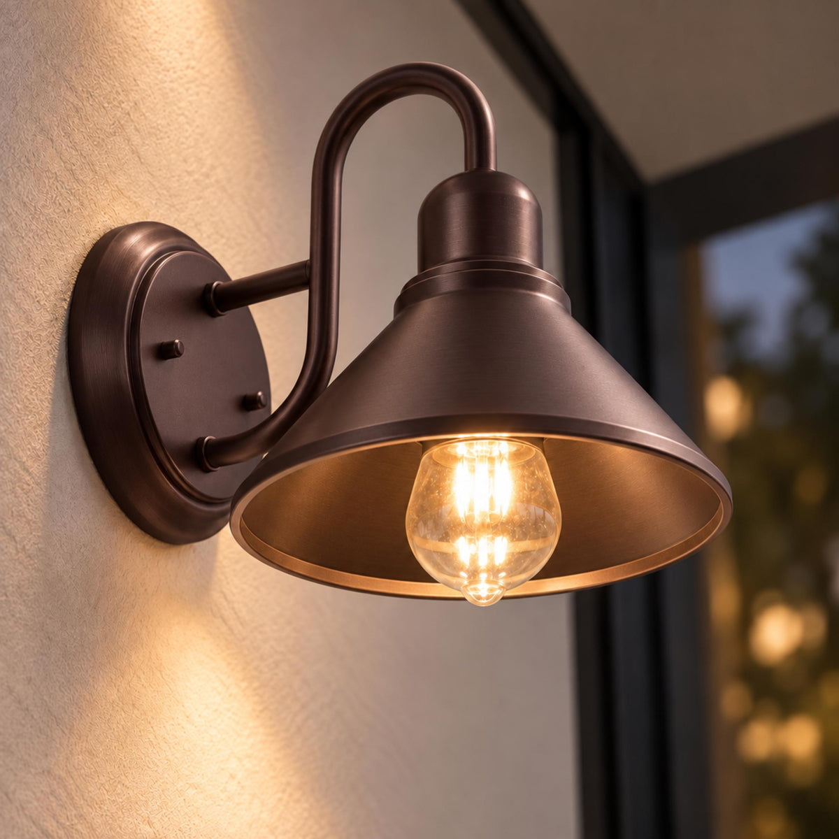 Black Outdoor Wall Light Sconce with Caged Metal Shade and LED Compatibility for Exterior Use