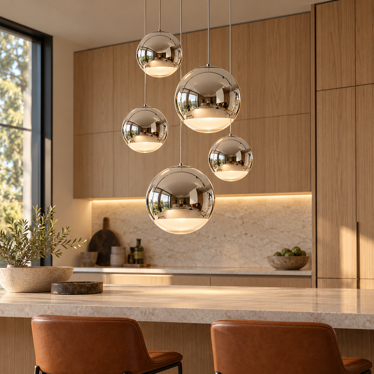 Modern Glass Pendant Light Adjustable Hanging Fixture LED Compatible for Kitchen Lighting