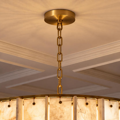 Modern Designer Chandelier Hanging Brass Frame with Alabaster Panels for Soft Ambient Glow