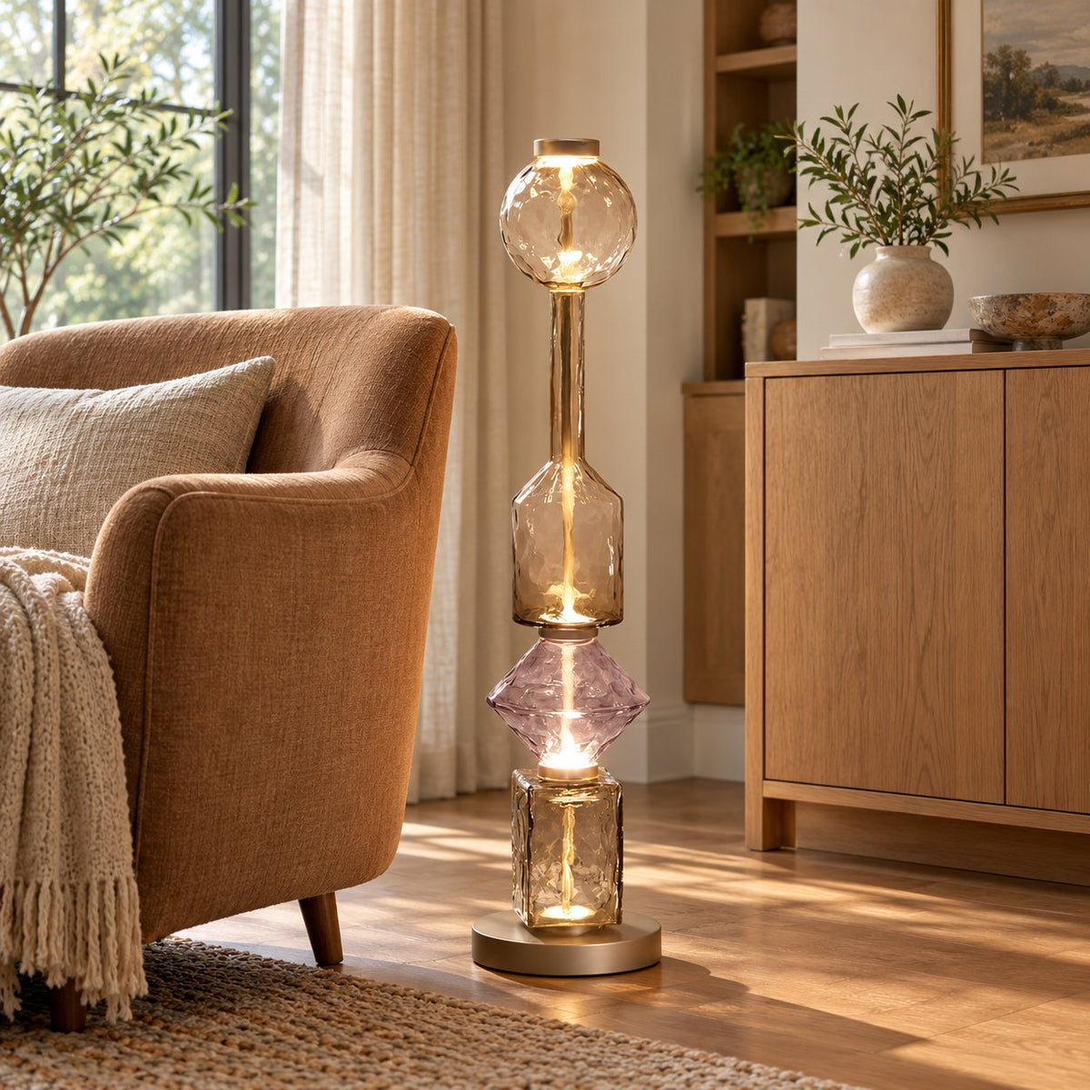 Modern Floor Lamp Adjustable Height Metal Base LED Lighting for Living Room
