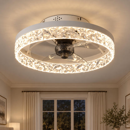 Modern Flush Mount Ceiling Fan with Lights Iron Frame Adjustable LED Color Temperature 3 Speed 1400LM