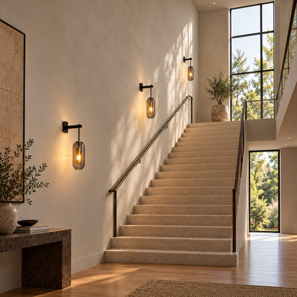 Modern Wall Light Wall Mounted Metal Frame Glass Shade LED Fixture for Ambiance