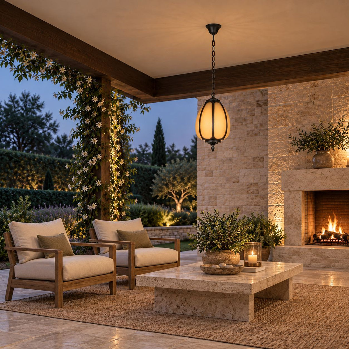 Traditional Outdoor Pendant Light with Faux Alabaster &amp; Black Die-Cast Aluminium Frame