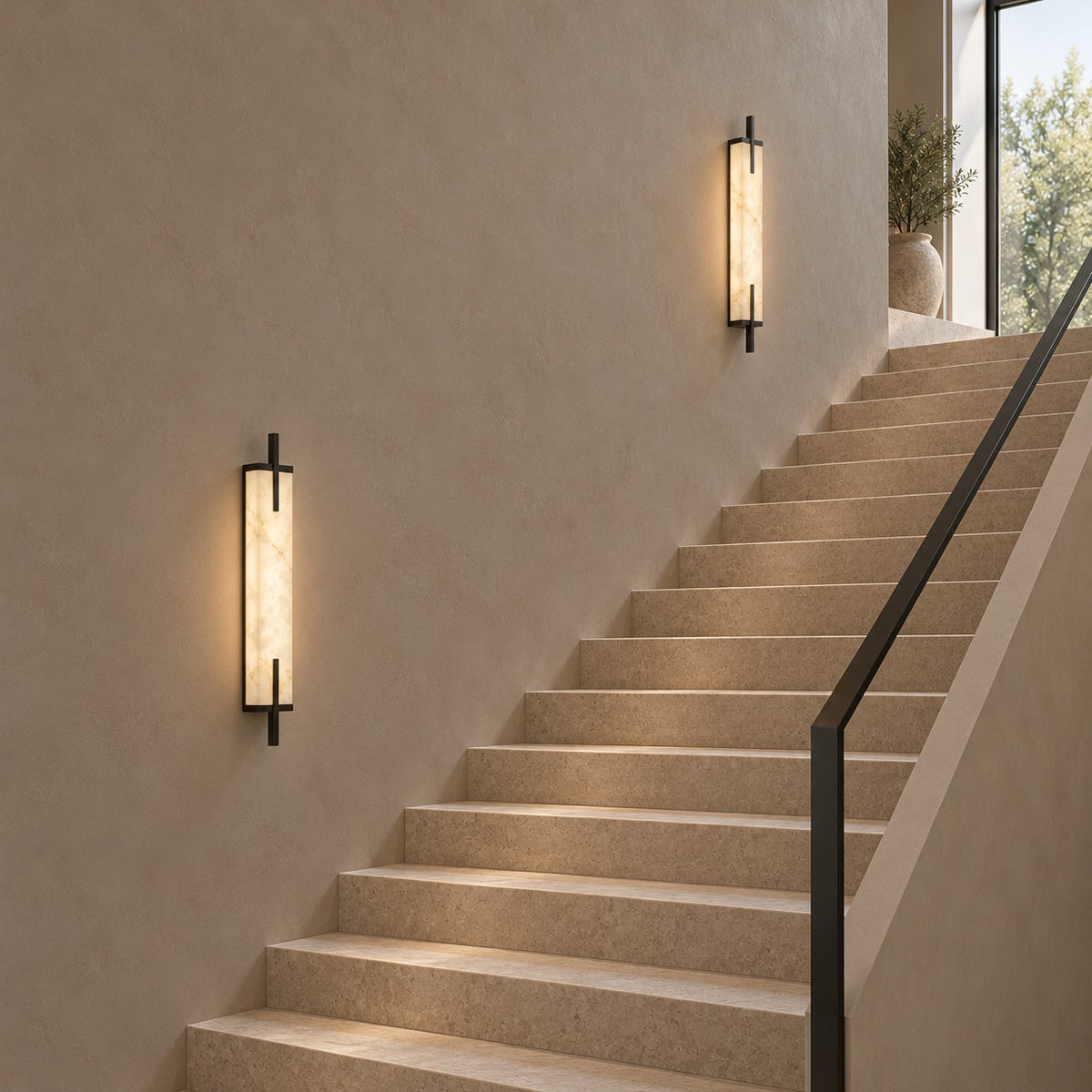 Modern Wall Sconce Wall Mounted Brass and Spanish Alabaster LED Lighting Adjustable Color Temperature