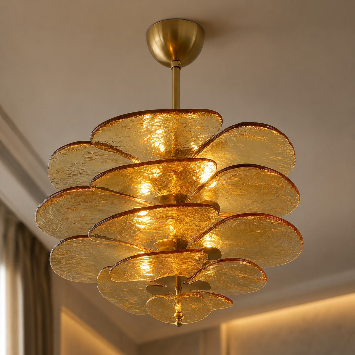Modern Glass Chandelier with Lotus Leaf Design Ceiling Mounted Elegant Indoor Lighting