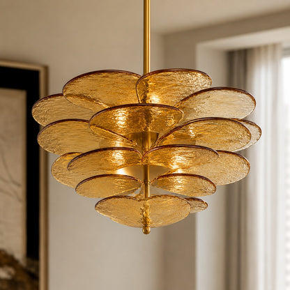 Modern Glass Chandelier with Lotus Leaf Design Ceiling Mounted Elegant Indoor Lighting