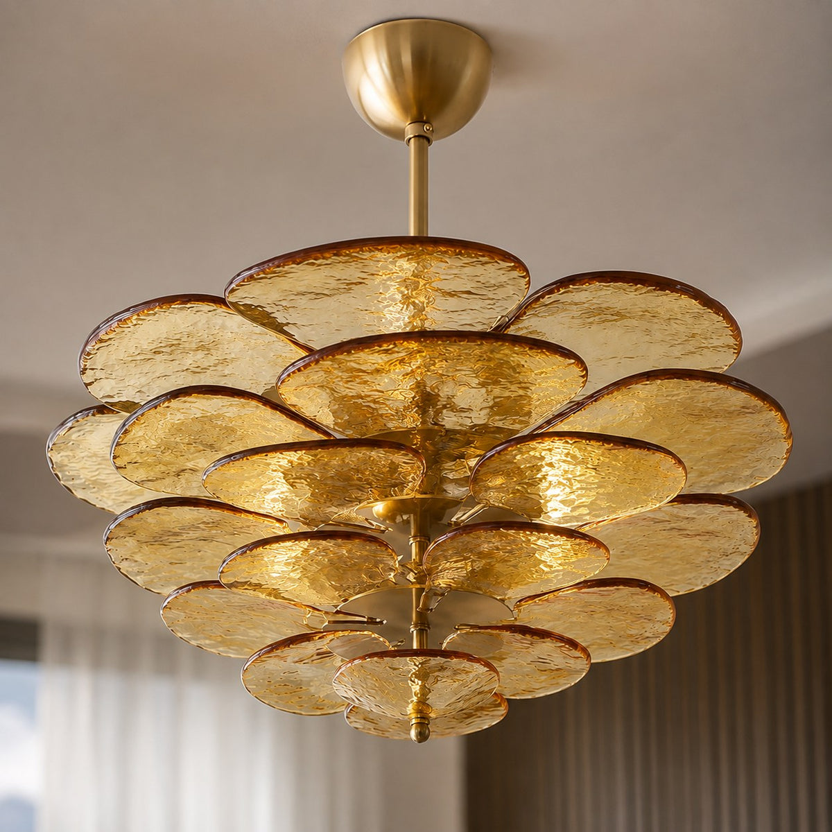 Modern Glass Chandelier with Lotus Leaf Design Ceiling Mounted Elegant Indoor Lighting