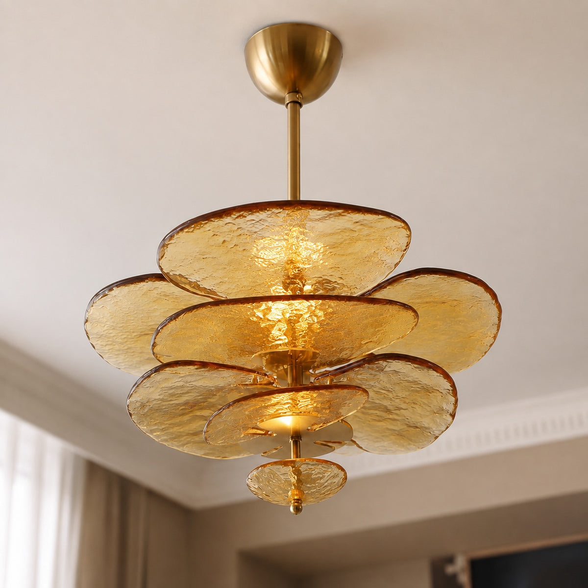 Modern Glass Chandelier with Lotus Leaf Design Ceiling Mounted Elegant Indoor Lighting