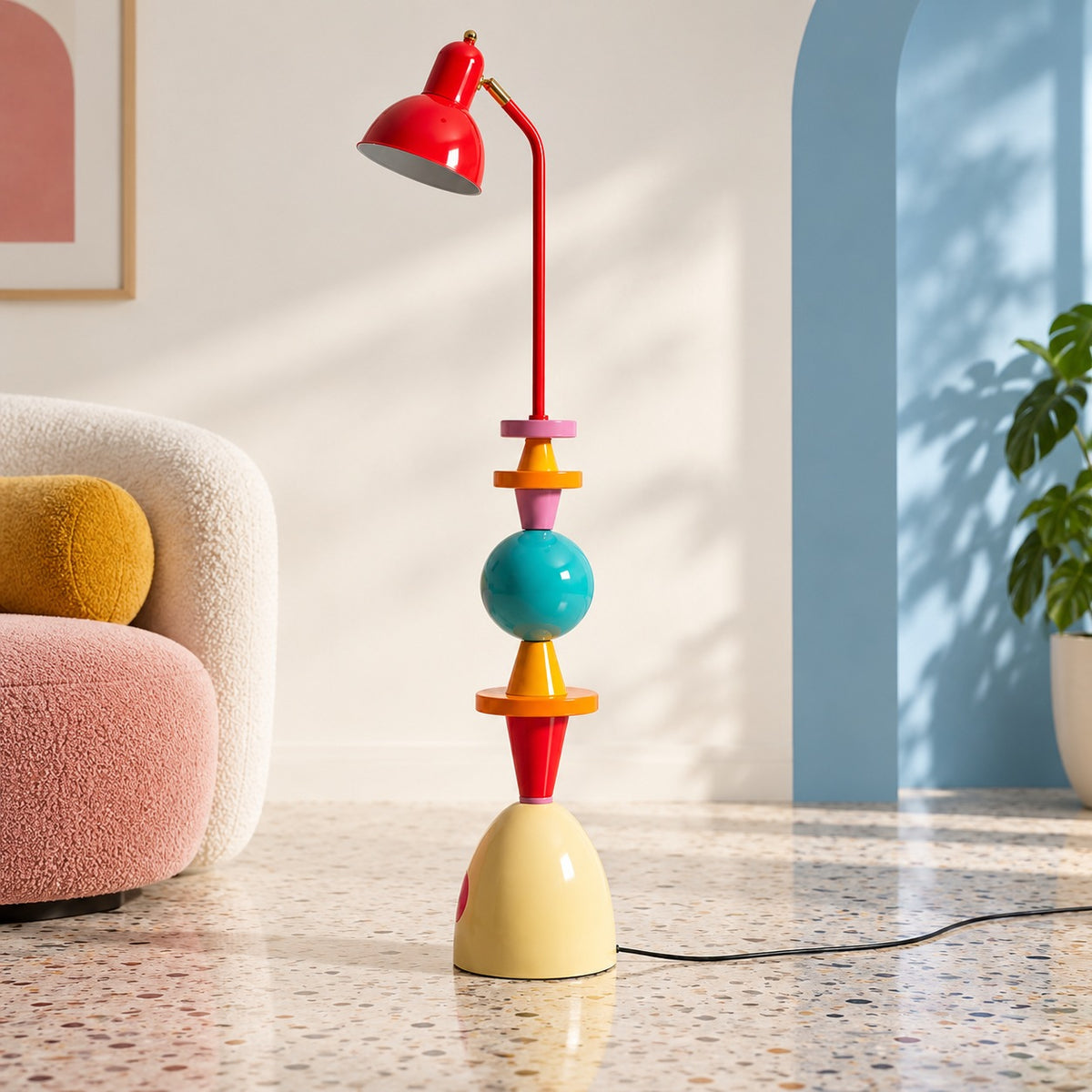 Modern Floor Lamp Adjustable Height LED Acrylic Shade Multi-Color Indoor Lighting