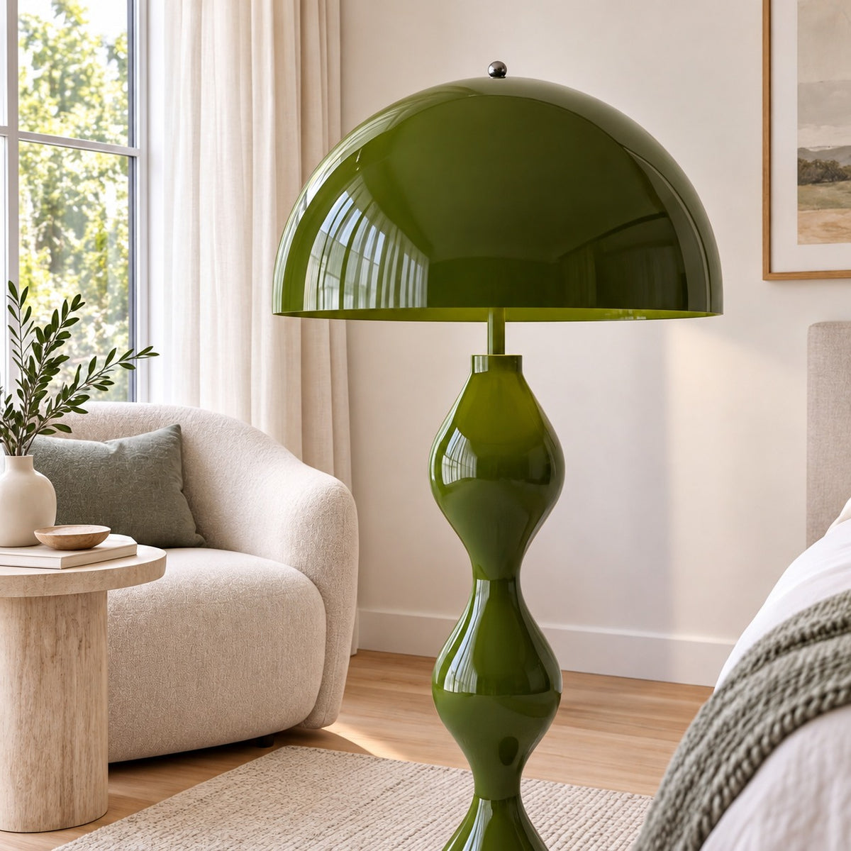 Modern Floor Lamp Mushroom Design Resin Construction Dimmable E26 E27 Compatible 59 Inch Height