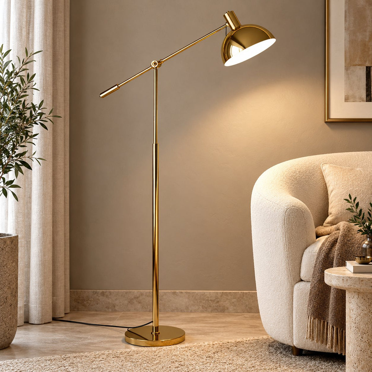 Modern Gold Floor Lamp Adjustable Metal Standing Lamp Dimmable E26 Compatible 70.8 Inch