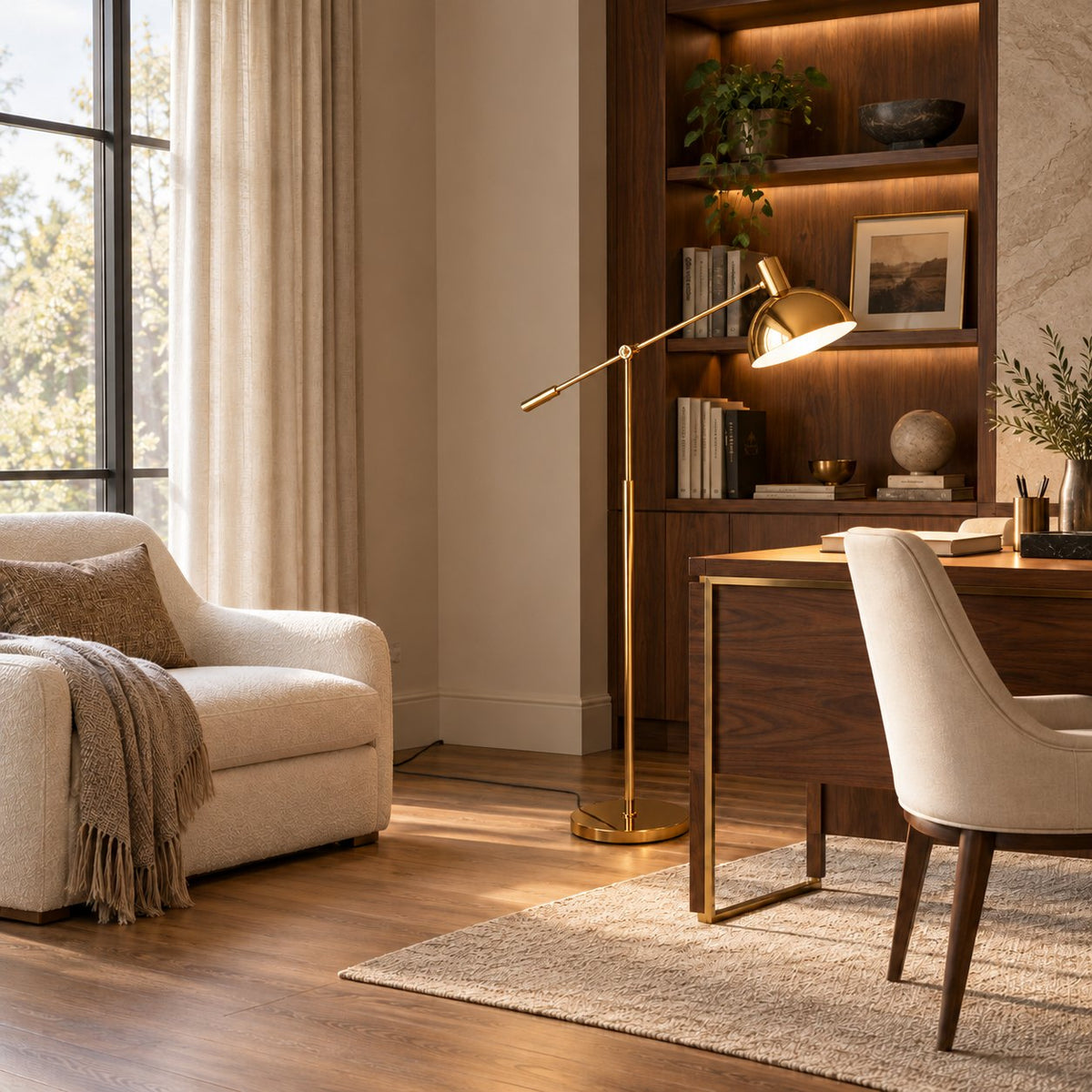 Modern Gold Floor Lamp Adjustable Metal Standing Lamp Dimmable E26 Compatible 70.8 Inch
