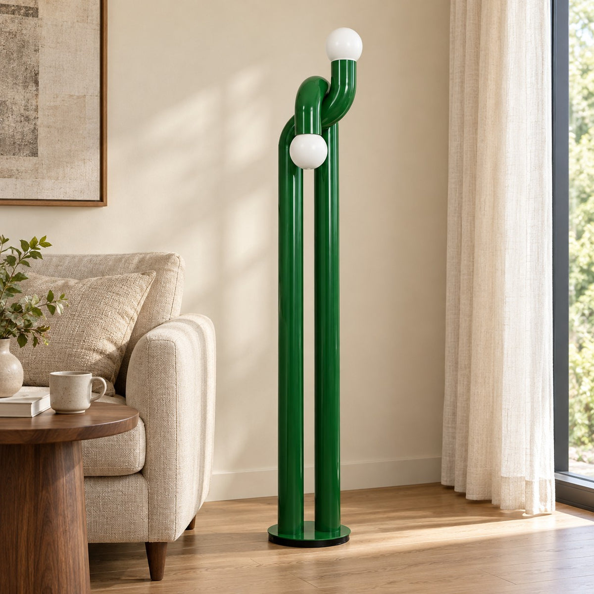 Modern Floor Lamp with Adjustable Height Metal Base for LED Bulbs in Living Room