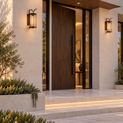 Traditional IP65 Outdoor Wall Light with Clear Glass &amp; Coffee Bronze Finish