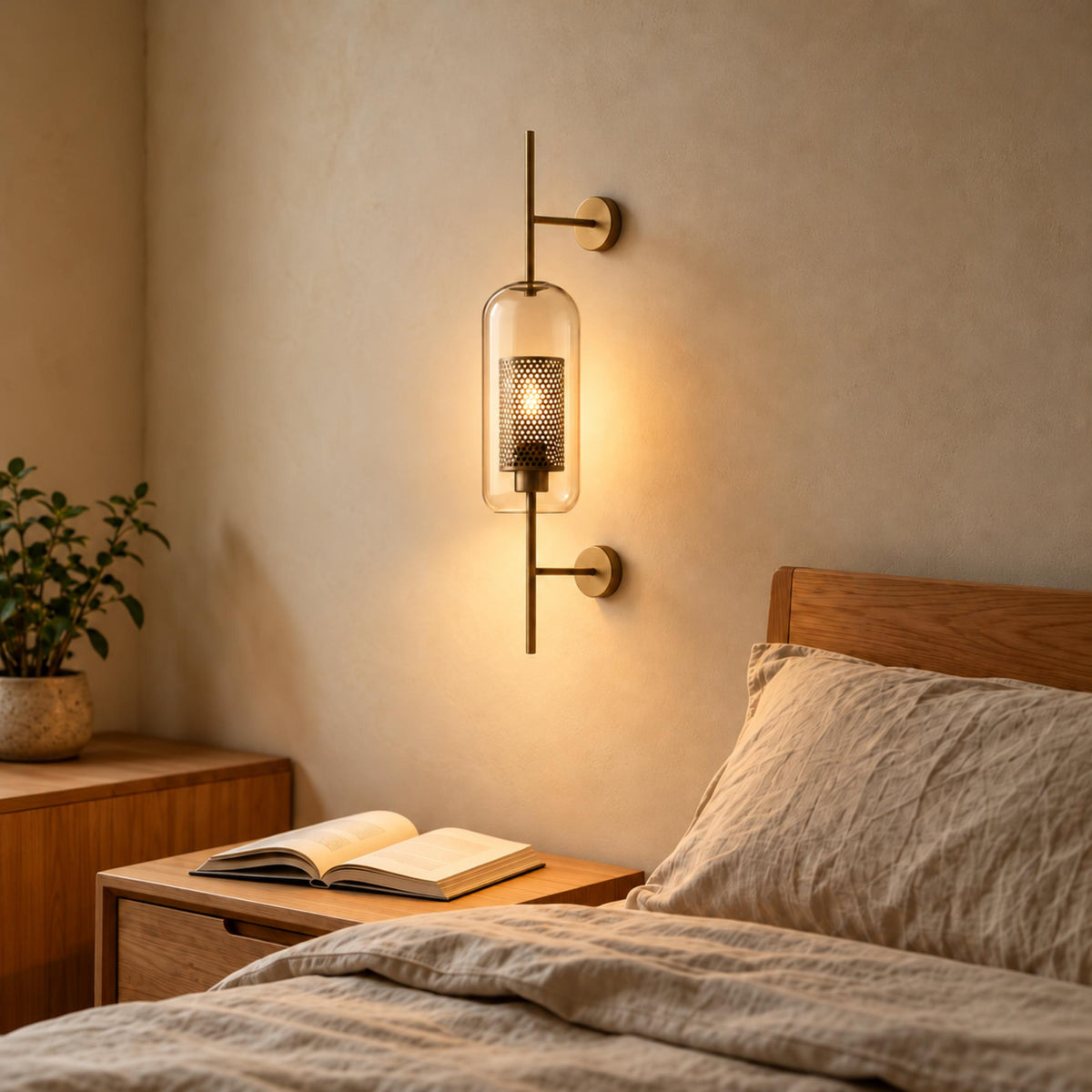 Modern Glass Wall Light Wall Mounted Metal Frame LED Sconce for Indoor Illumination