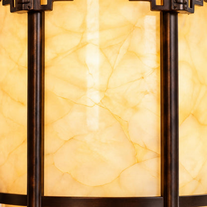 Traditional Pagoda Outdoor Hanging Light with Faux Alabaster &amp; Bronze Gold Aluminium Frame