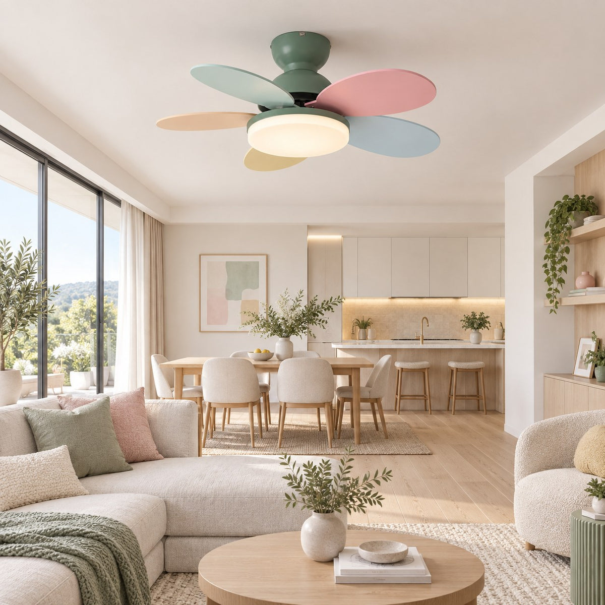 Modern Flush Mount Ceiling Fan with Lights Integrated LED Whisper-Quiet DC Motor