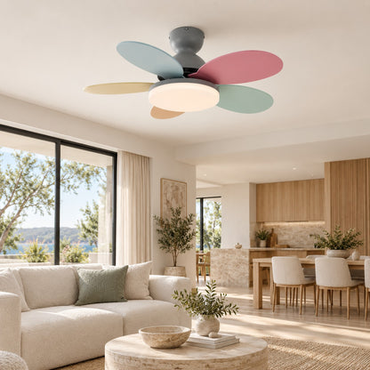 Modern Flush Mount Ceiling Fan with Lights Integrated LED Whisper-Quiet DC Motor