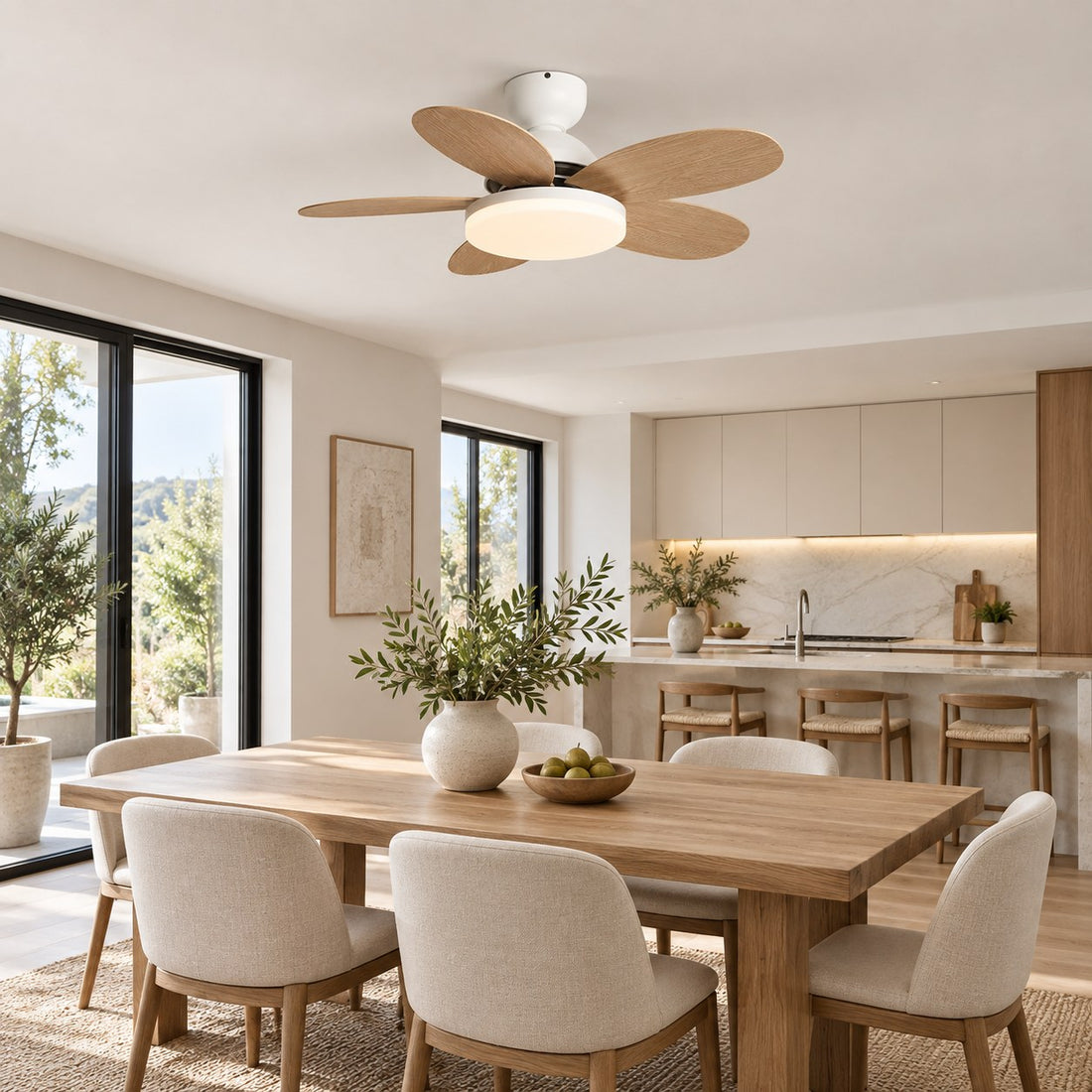 Modern Flush Mount Ceiling Fan with Lights Integrated LED Whisper-Quiet DC Motor