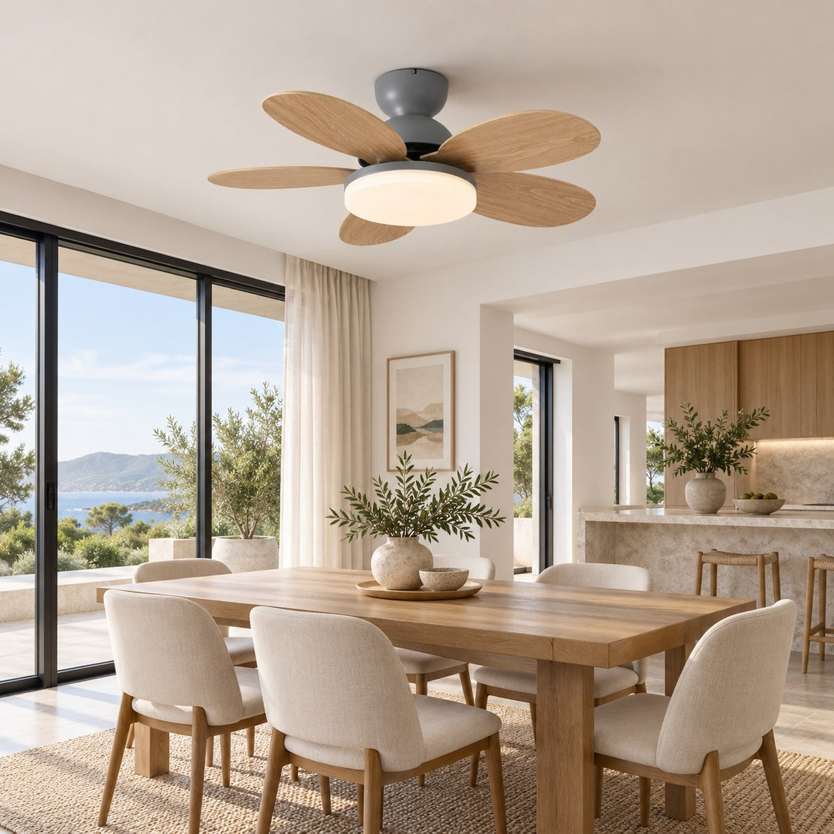 Modern Flush Mount Ceiling Fan with Lights Integrated LED Whisper-Quiet DC Motor