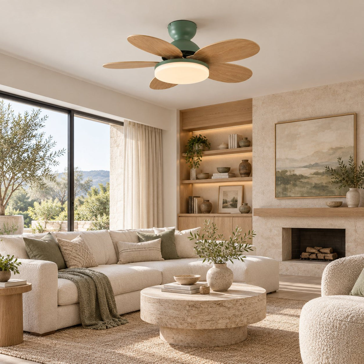 Modern Flush Mount Ceiling Fan with Lights Integrated LED Whisper-Quiet DC Motor