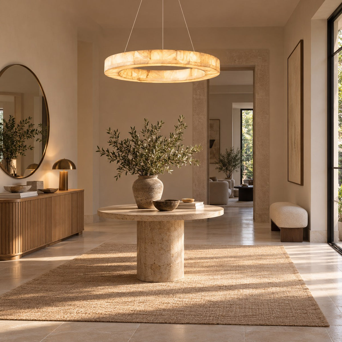 Modern Designer Chandelier Adjustable Gold Hanging Light Fixtures Alabaster LED for Dining Room
