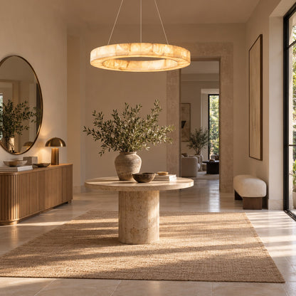 Modern Designer Chandelier Adjustable Gold Hanging Light Fixtures Alabaster LED for Dining Room