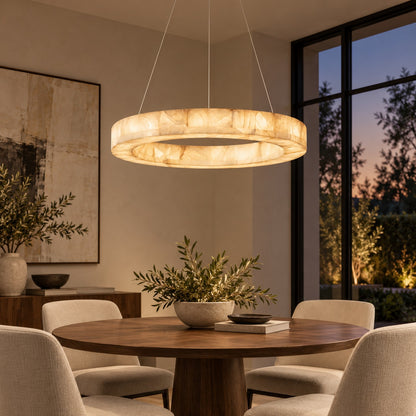 Modern Designer Chandelier Adjustable Gold Hanging Light Fixtures Alabaster LED for Dining Room