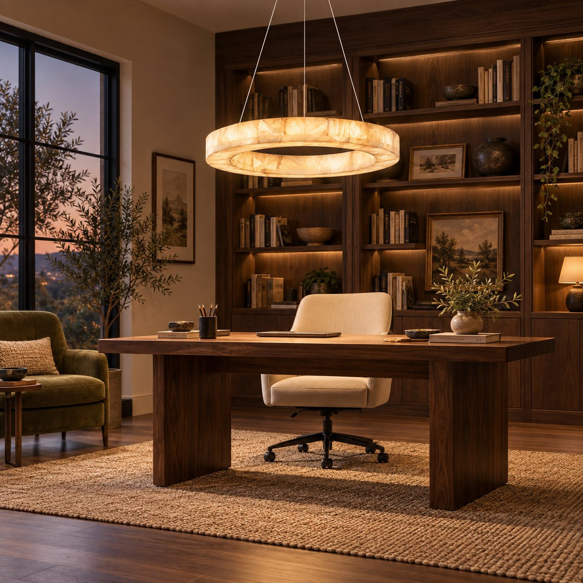 Modern Designer Chandelier Adjustable Gold Hanging Light Fixtures Alabaster LED for Dining Room